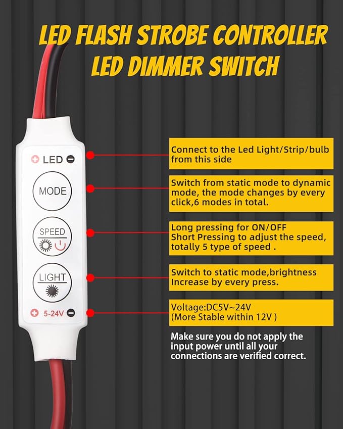 YM E-Bright LED Flash Strobe Controller for LED Strip Light Bulb Flasher Module Compatible with Car, Boat, Household DC 5V~24V Memory Function (Pack of 4)