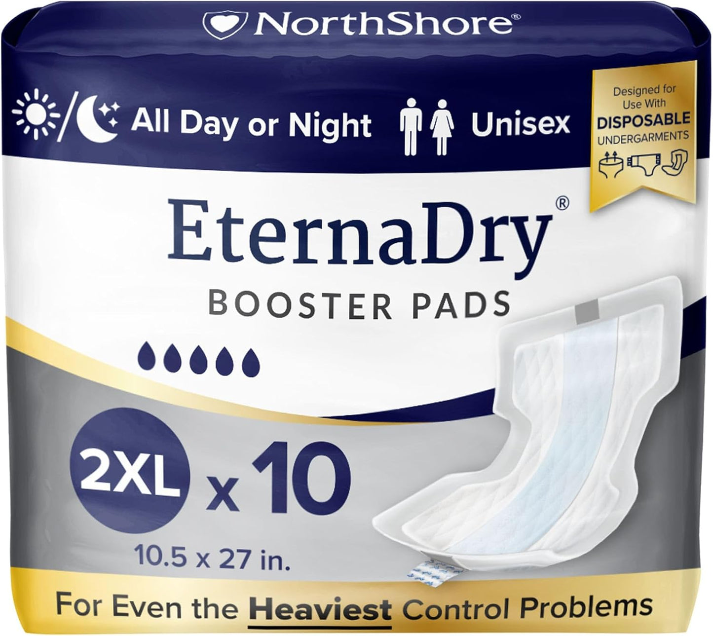 NorthShore EternaDry Booster Pads for Men and Women with Adhesive, 2X-Large, Pack/10