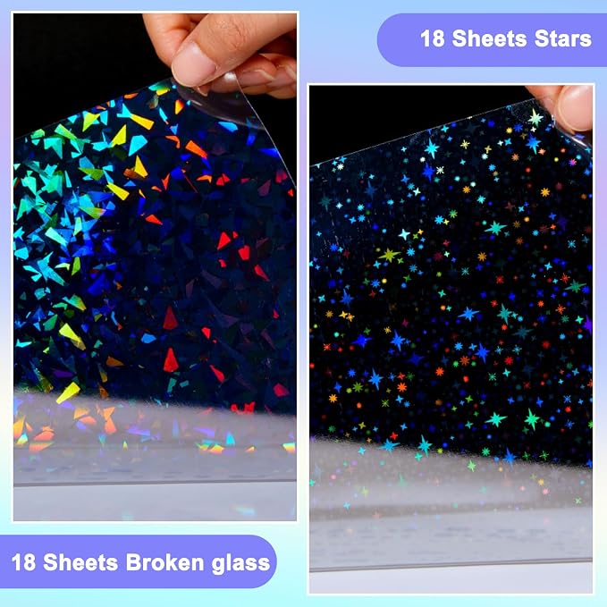 Clabby 36 Sheets Holographic Sticker Paper A4 Vinyl Holographic Laminate Sheets