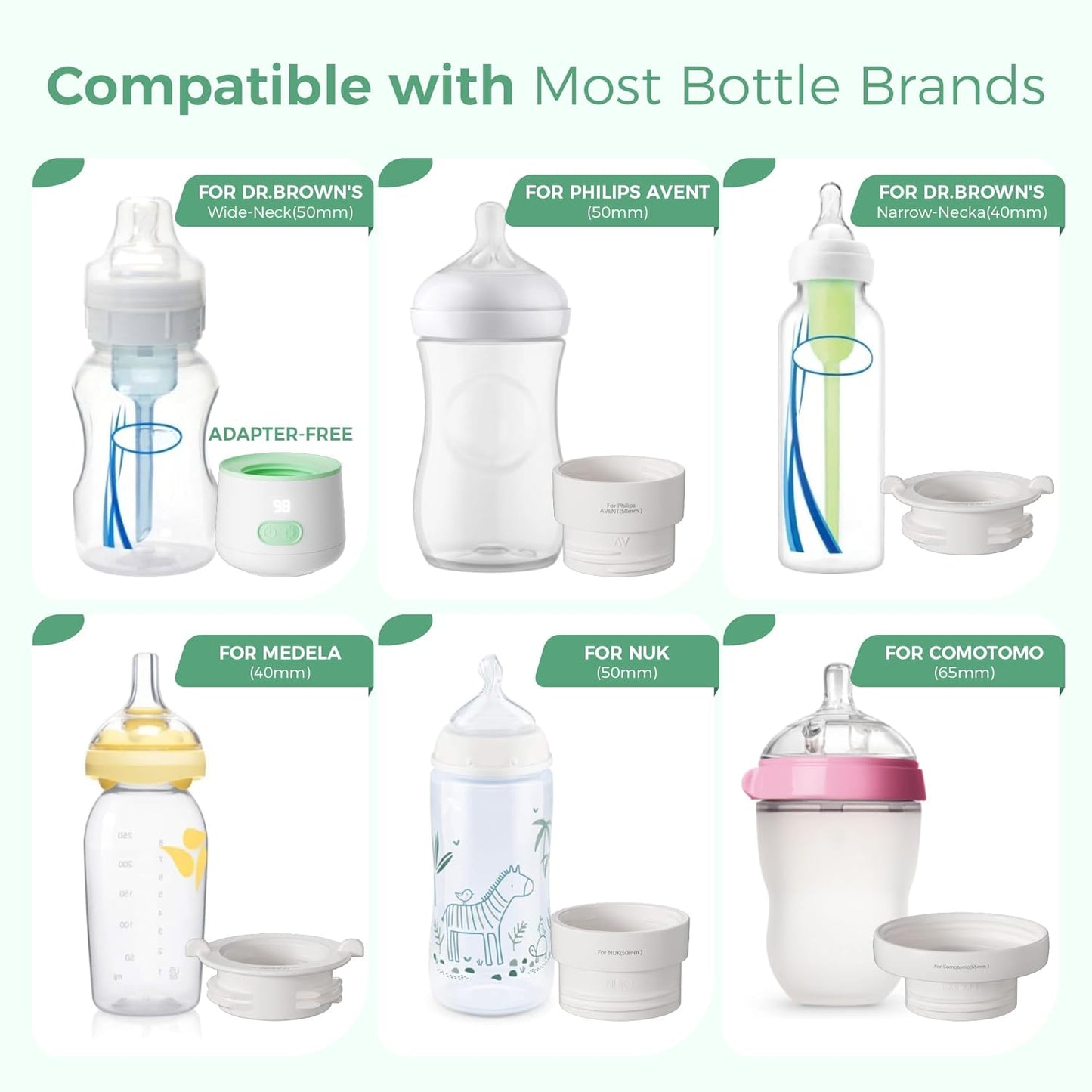 Portable Bottle Warmer for Travel, Baby Bottle Warmer for Breastmilk with Fast Heating, Safety Material, Leak-Proof, Precise Temperature Control, 4 Adapters for Most Bottles (White)