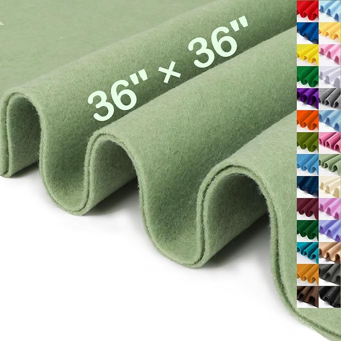 XSEINO Sage Green Large Felt Fabric 36" X 36 ", 1.4 mm Thick Soft Felt Fabric