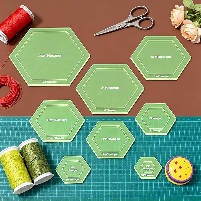 BENECREAT 16 Sizes Hexagon Quilting Template, Acrylic Intricate Sewing Machine