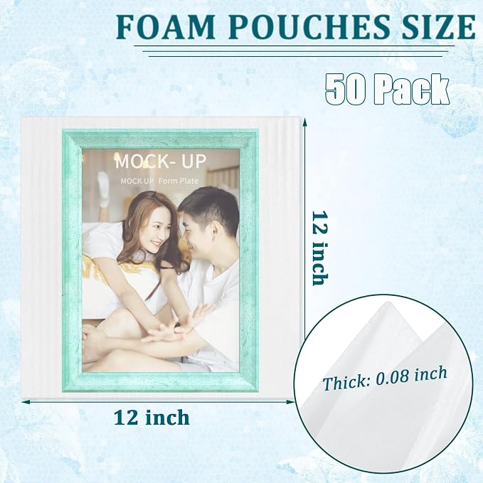 50 Pack Cushion Foam Pouches12x12 Inch, Foam Packing Pouches Protect Mugs