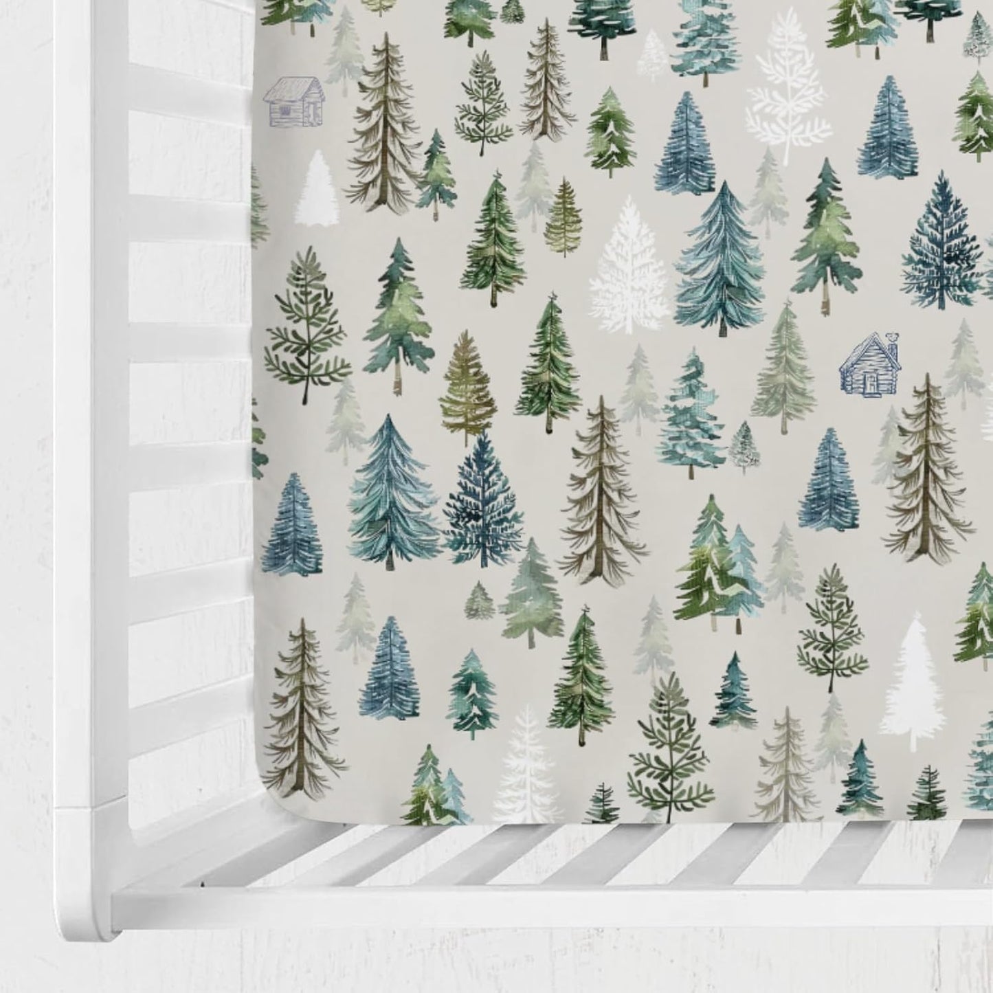Boho Green Trees Baby Crib Sheet 52''x28'' Retro Pine Trees Stretchy Fitted Crib Mattress Cover for Boy Girl Winter Holiday Soft Baby Bed Sheets for Standard Crib and Toddler Mattresses