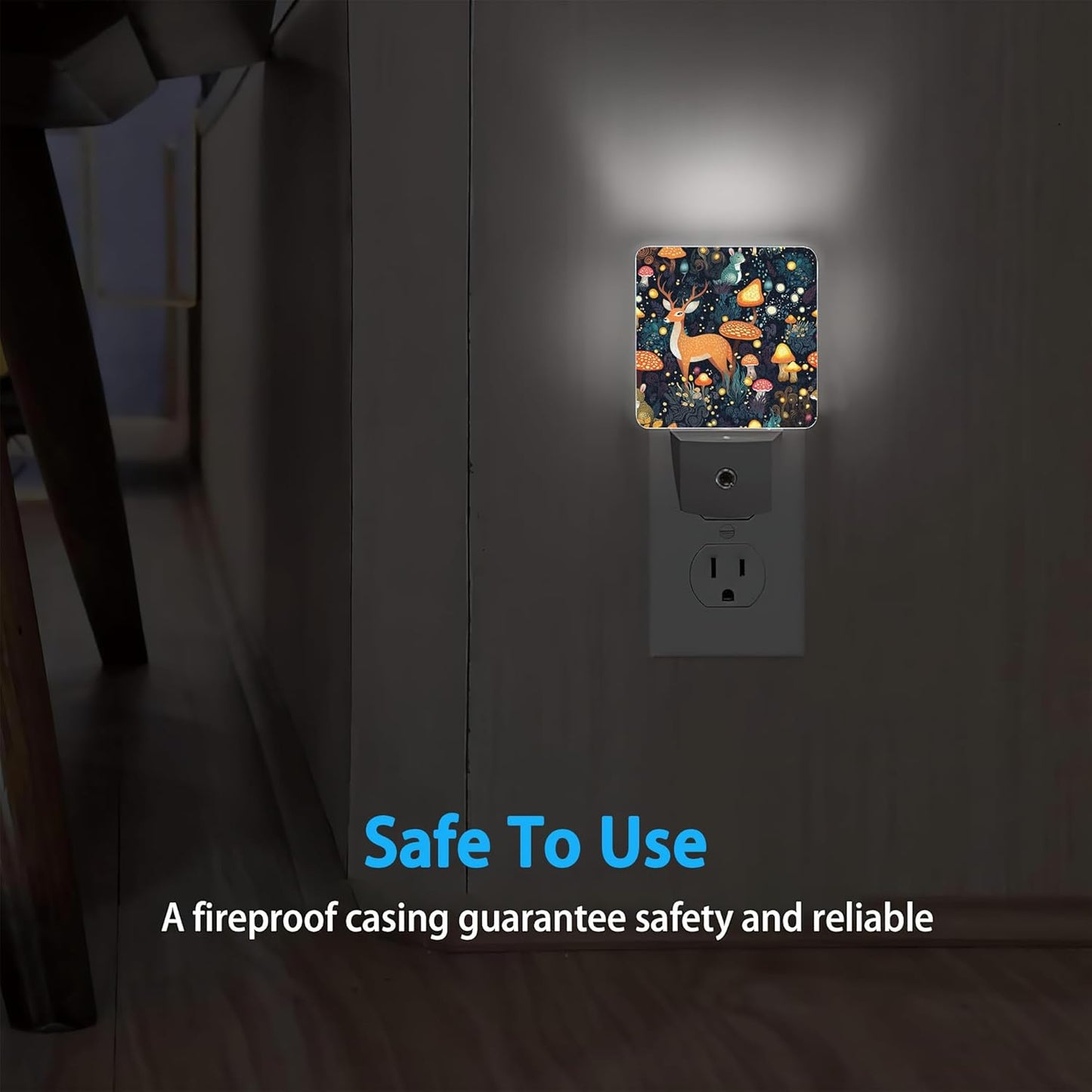Night Lights Plug into Wall Fantasy Forest Mushrooms Deer Night Lights Dusk to Dawn Sensor Led Lamp for Women Men,Led Lights for Stairway/Hallway/Bedroom,0.5W