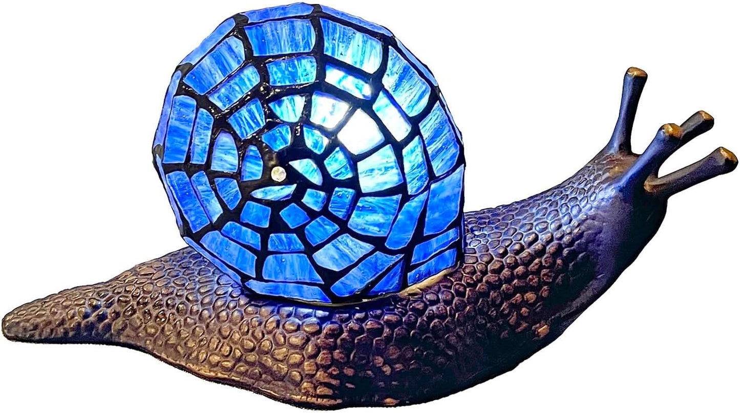 Bieye L10983 Land Snail Tiffany Style Stained Glass Accent Table Lamp for Home Decoration (Blue, 10" D x 5" W x 5" H)