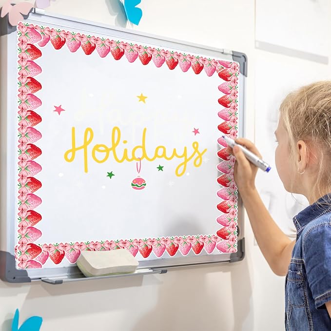 FYSUIMU 65.6 Ft Strawberry Bulletin Board Borders Summer Red Pink Bow