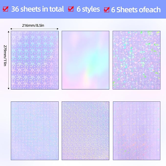 36 Sheets Holographic Laminating Sheets Clear Self Adhesive Sticker Paper |