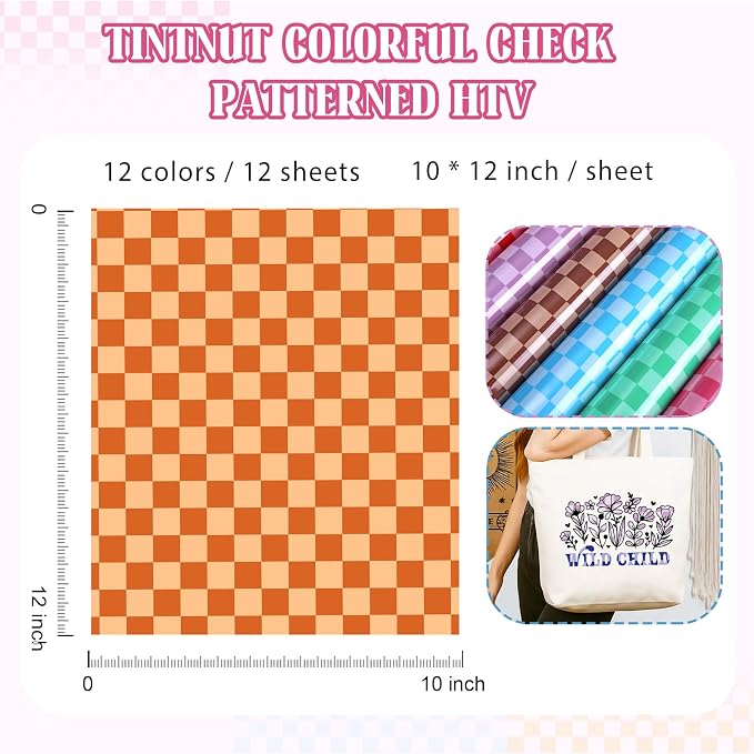 Tintnut Colorful Checkerboard Heat Transfer Vinyl, Checker pattern PU HTV
