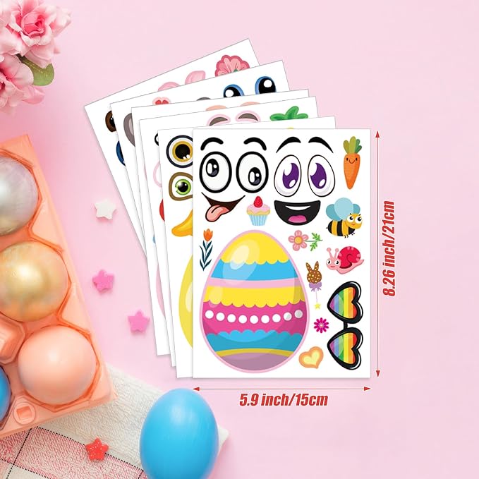 24 Sheets of Easter Stickers for Kids: 6 Unique Colorful Eggs Designs for