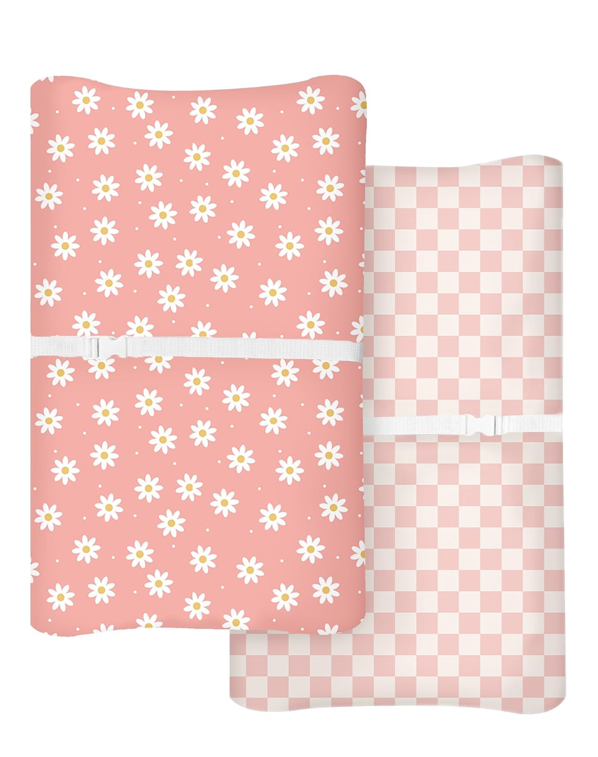 Changing Pad Cover for Baby Boys Girls 2 Pack, Fits Standard 32”×16” Changing Table Pads, Silky Breathable Stretch Knit, Machine Washable (Rosy Days)