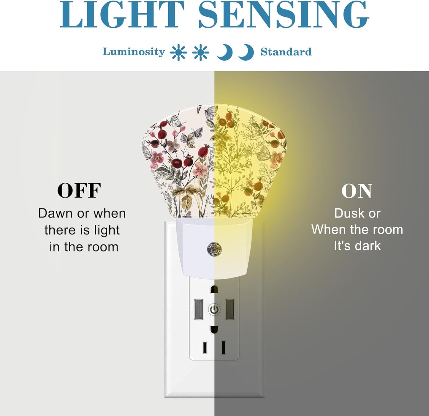 Butterfly Plug in Night Lights, Vintage Flowers Plants Nightlight Plug Into Wall Dusk to Dawn Sensor for Kid Girls Boys Women Men Bedroom, Hallway, Kitchen, Bathroom, Stairs Decor