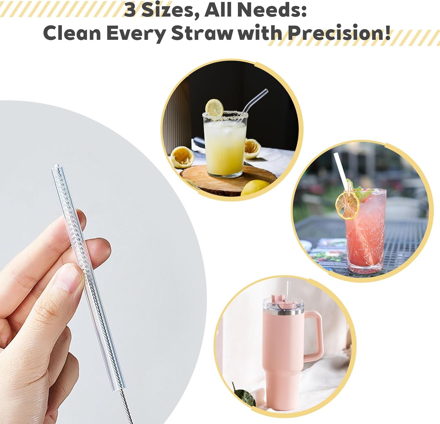 Sosmar 6 Pack Water Bottle Cleaner, Stanley Cup Cleaner Brush Kit with Long Silicone Bottle Brush, 3 Size Straw Cleaner Brush, 4 in 1 Bottle Gap Cleaner for Tumbler, Sports Water Bottle