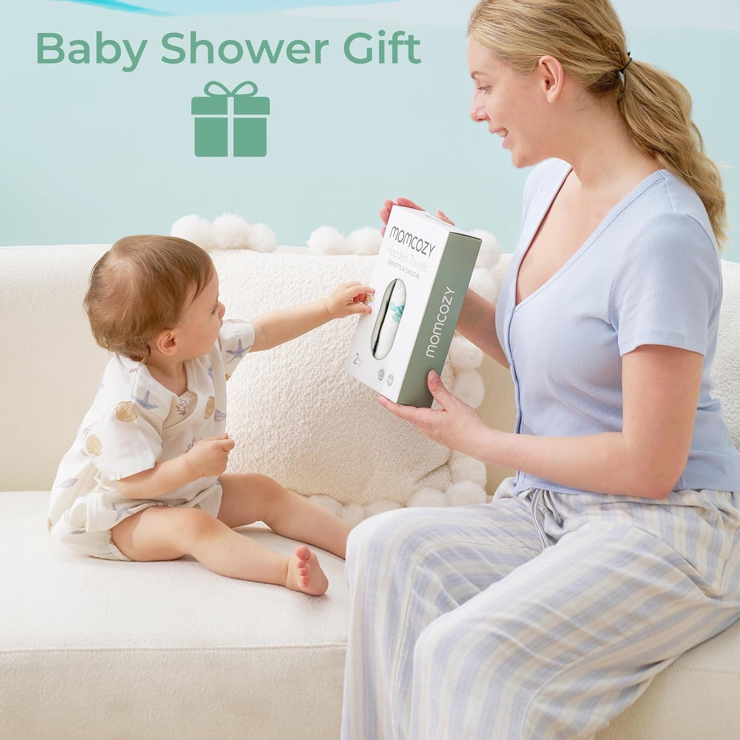 Momcozy Baby Towel with Hooded-Original Design Baby Towel Set -Soft & Absorbent- Shower Gifts or Bath Essential for Infant, Newborn, Toddler, Marine Sea Turtle Shells Magic