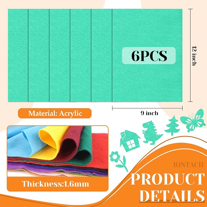 IONTACH 9" X 12" Soft Felt Sheets 1.6mm Thick | Felt Fabric