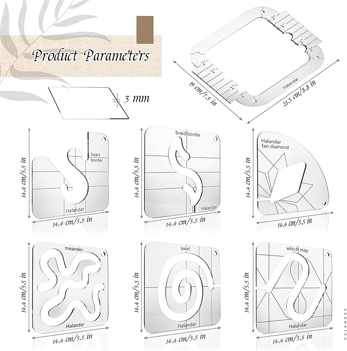 6 Pcs Free Motion Quilting Template Series