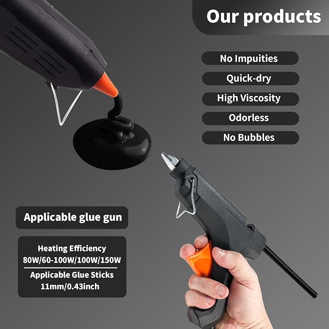 MATUFF Black Hot Glue Sticks Full Size 0.43” Dia x 8” Long, All-Purpose Glue
