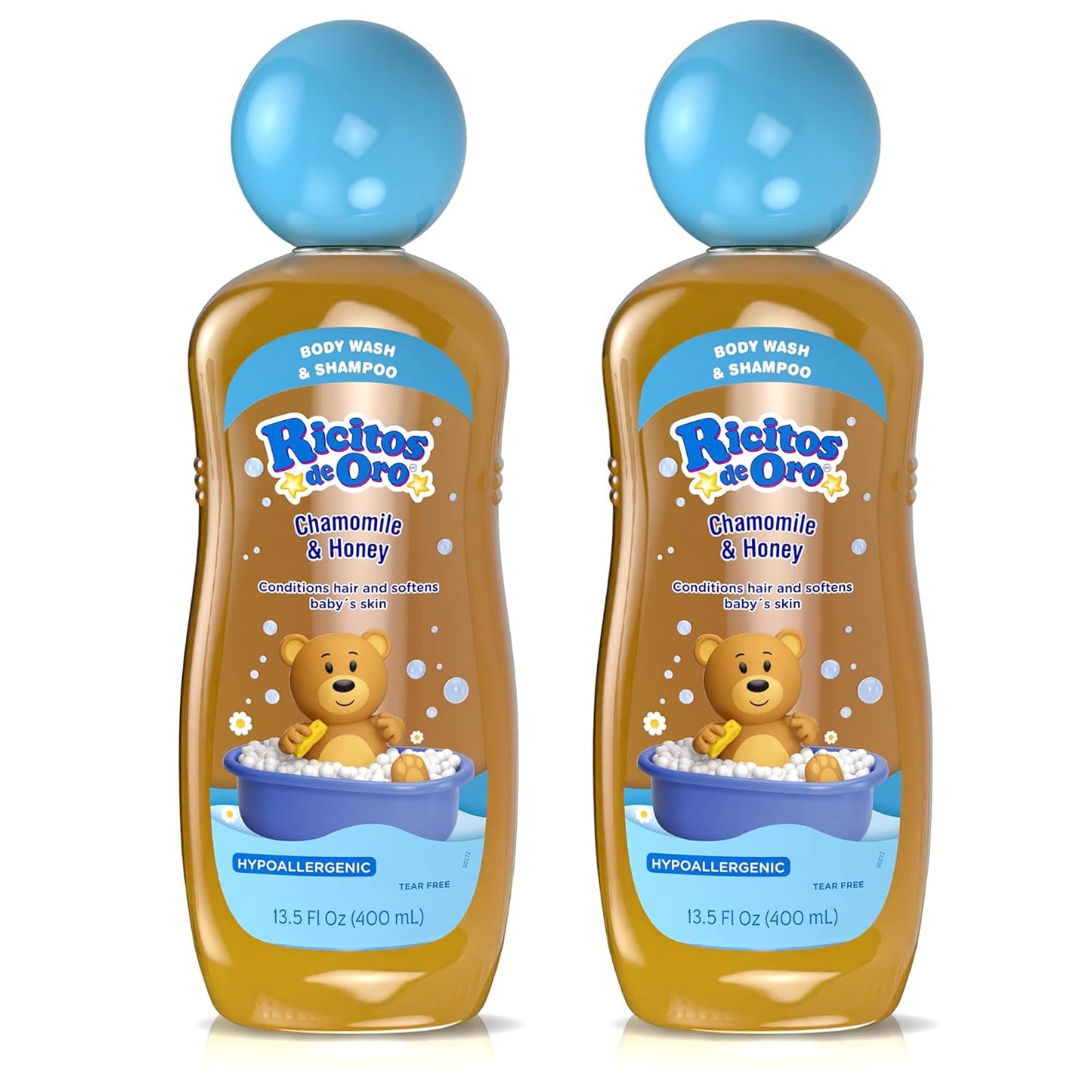 Ricitos de Oro 2 in 1 Baby Shampoo and Body Wash | Ideal for Newborns & Toddlers, Sensitive Skin, Mild Scent, Chamomile & Honey, Tear-Free, Hypoallergenic, No Harsh Ingredients, 13.5 Fl Oz, 2-Pack