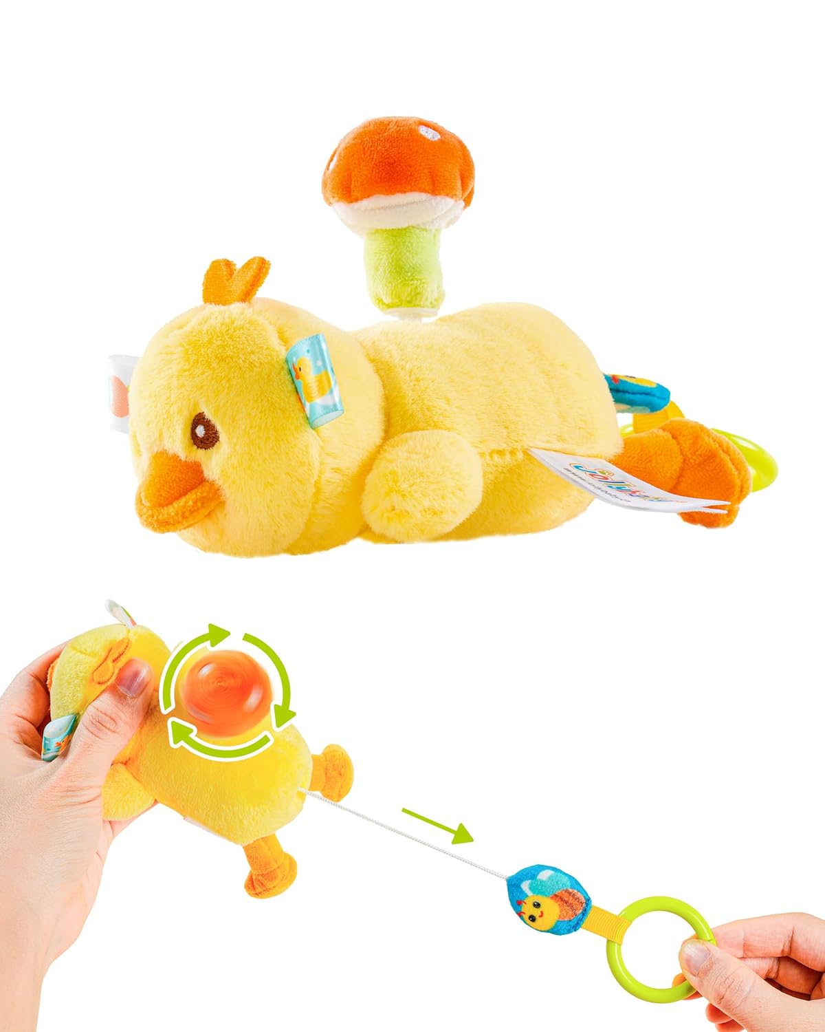 Jollybaby Baby Rattles & Soft Plush Spinner Toy for Babies 0-3-6-12 Months, Sensory Developmental Toys for Newborn 0-2-4-7-8-9 Months, Baby Shower & Birthday Gifts - Duck