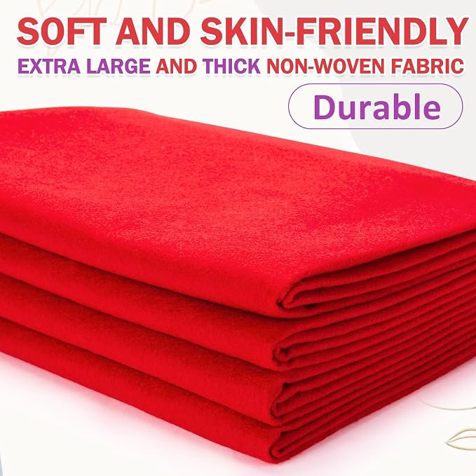XSEINO Red Large Felt Fabric 108" X 36 ", 1.4 mm Thick Soft Felt Fabric Sheet