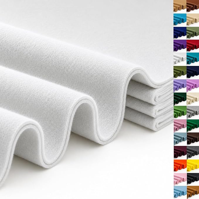 Off White Large Felt Fabric 36" x 36", 1.4 mm Soft Felt Sheet, Nonwoven Fabric