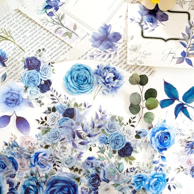 100 Pcs Blue Flower Stickers, Wildflower Stickers