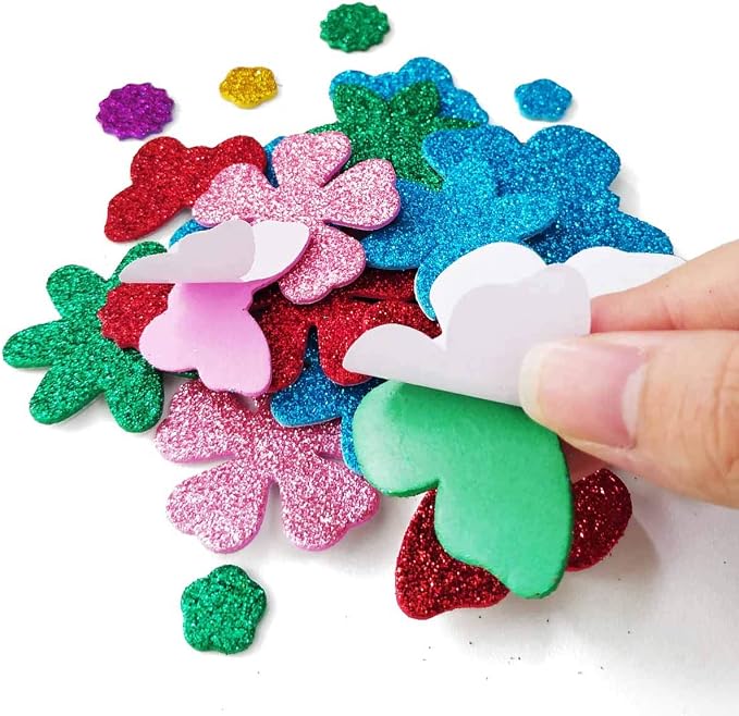 Glitter Foam Flower and Butterfly Shapes Stickers, Self-Adhesive Stickers Kid's