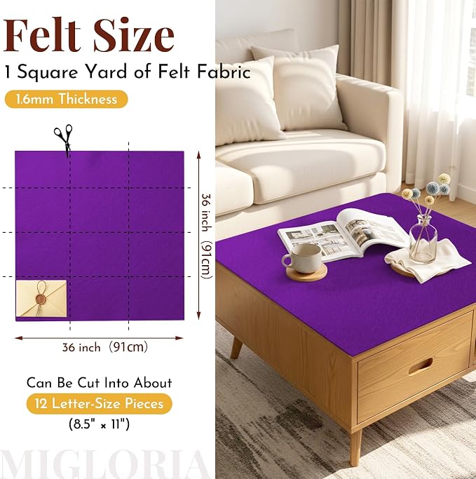 Large Felt Fabric Sheet 36 x 36 Inch, 1.6mm Thick | Soft nonwoven felt