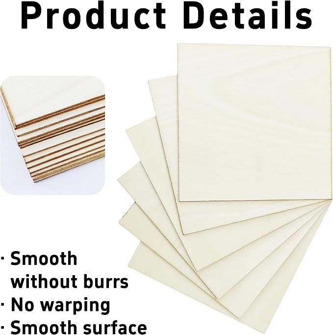 pson 30Pcs Unfinished Basswood Sheets, Smooth Wood Squares