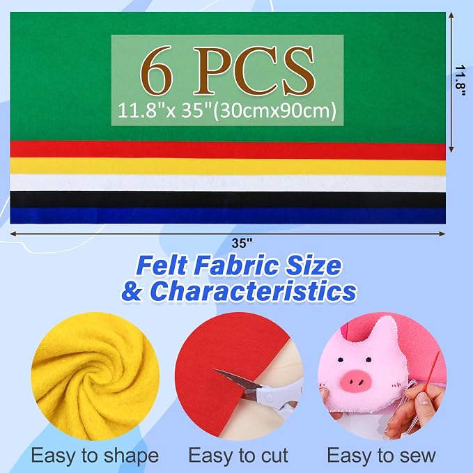 XSEINO 6 Rolls 12"x35" Large Felt Sheets, 1.4mm Thick Nonwoven Fabric