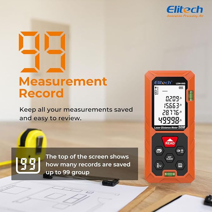 Elitech Laser Measuring Tool, 165ft Laser Tape Measure