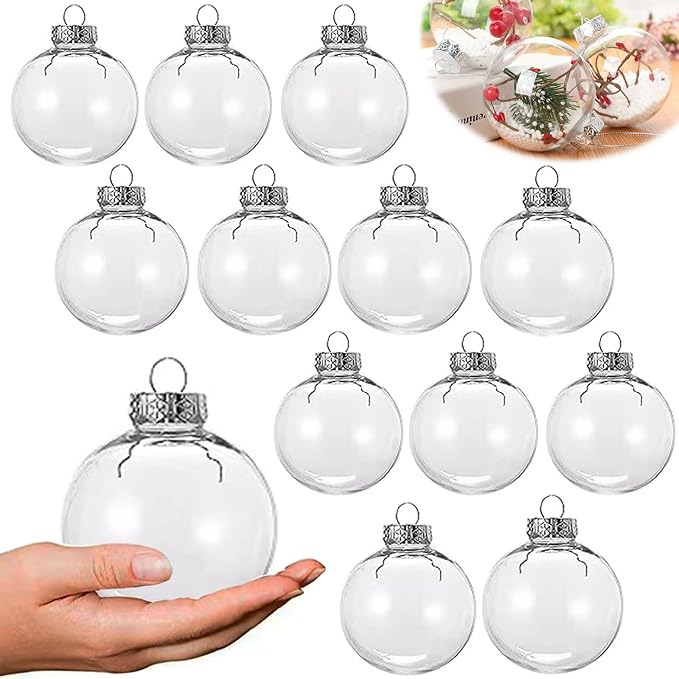 12 Pcs DIY Clear Plastic Fillable Balls Ornament, 2.36Inch Christmas Balls |