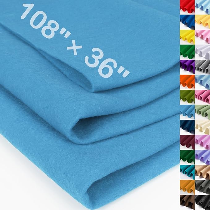 XSEINO Sky Blue Large Felt Fabric 108" X 36 ", 1.4 mm Thick Soft Felt Fabric