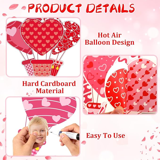AUGSUN 60pcs Valentine's Day Bulletin Board Decorations Hot Air Balloon Cutouts