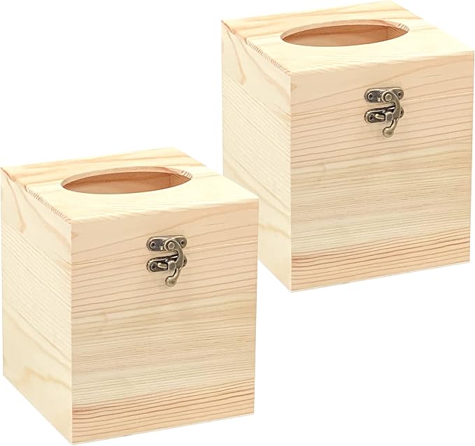 2 Pack Unfinished Wooden Tissue Box Cover