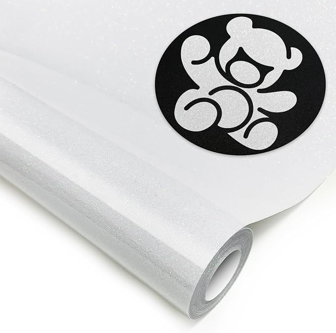 DUEUIOE-Rainbow White Glitter HTV Heat Transfer Vinyl Roll
