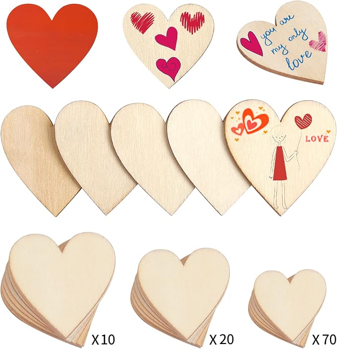 DERAYEE 100Pcs Unfinished Wooden Hearts