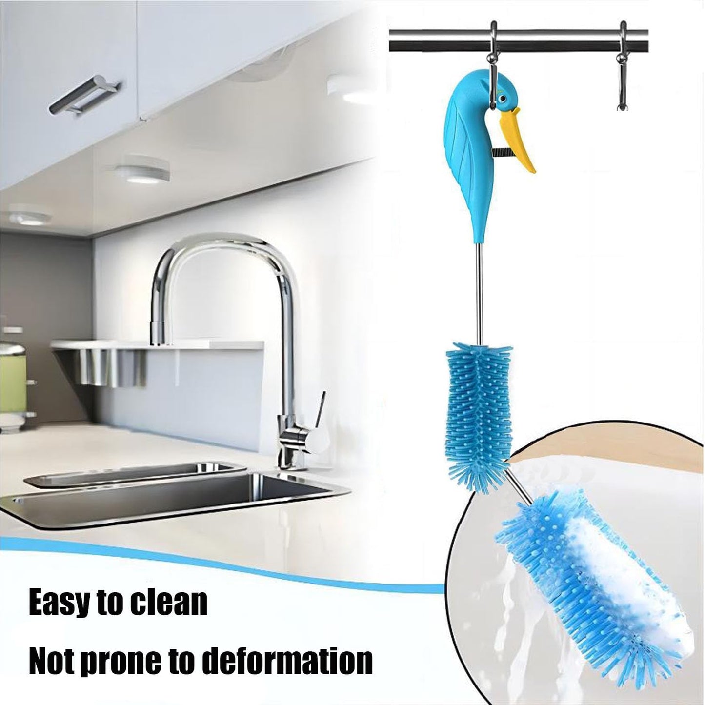 Silicone Bottle Brush Semi-Automatic Bottle Cleaner Brush for Baby, Sports, Vase, Glassware, and Smaller Diameter Openings