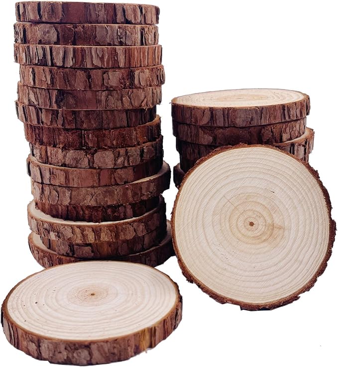 Natural Wood Slices 25Pcs 3.1-3.5 Inches Unfinished Wood Craft Kit Undrilled