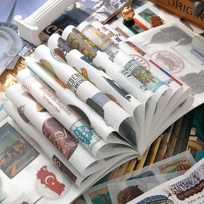 Vintage Scrapbook Stickers, Aesthetic Global Travel Sticker Book