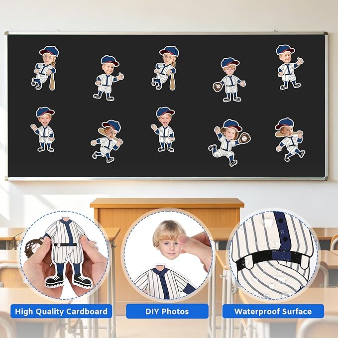 54Pcs Baseball Cutouts Bulletin Boards Decorations, Cartoon Baseball Player DIY