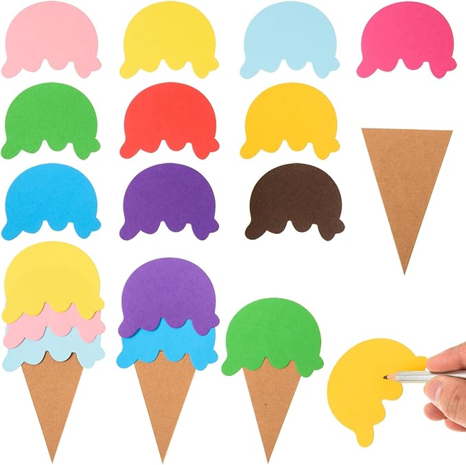 MixTeach 200 Pcs Paper Ice Cream Cone Cutouts Summer Bulletin Board Decorations