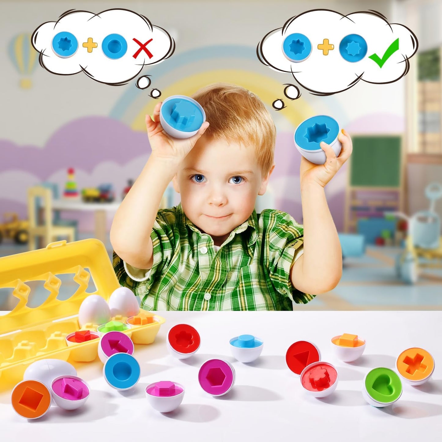 J-hong Matching Eggs 12 pcs Set Easter Eggs - Educational Color & Shape Recognition Sortere Skills Study Toys, Montessori Toys, STEM Educational Toy Gift for Toddler 1 2 3 Year Old