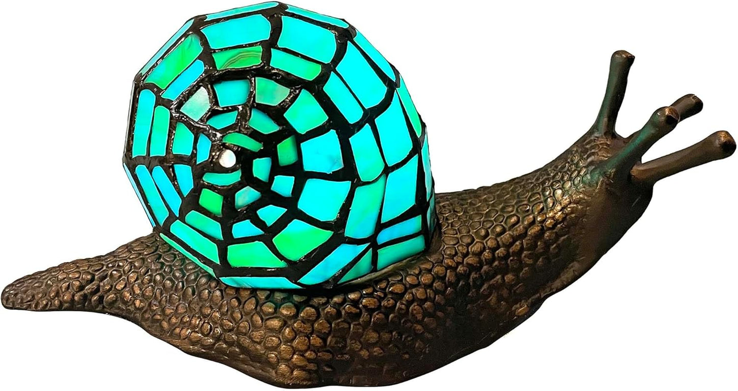 Bieye L10975 Land Snail Tiffany Style Stained Glass Accent Table Lamp for Home Decoration (Cyan, 10" D x 5" W x 5" H)