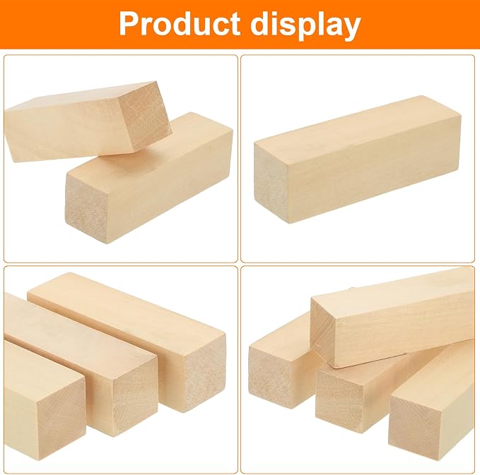 MECCANIXITY 4Pcs Basswood Carving Block, 1.2"x1.2"x4" Square Wooden Dowels