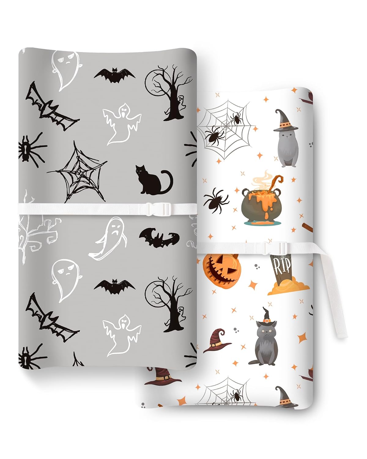 Halloween Baby Changing Pad Cover for Girls Boys, Fits Standard Changing Tables, Pumpkin, Black Cat, Bat, Witchy