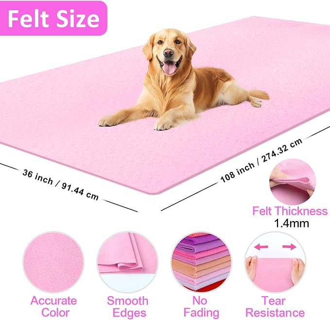 XSEINO Baby Pink Large Felt Fabric 108" X 36 ", 1.4 mm Thick Soft Felt Fabric