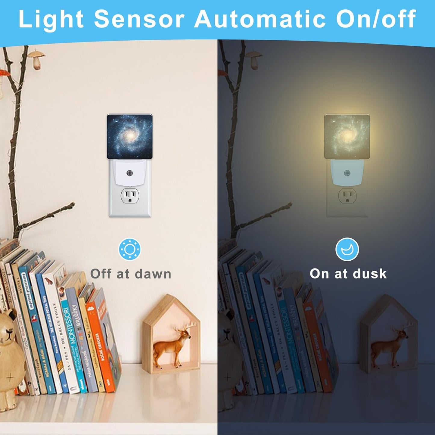 Space Scene with Stars in Galaxy Plug in Night Light with Auto Dusk to Dawn Sensor,Warm Night Lights for Boys Girls Bedroom Bathroom Hallway Kids Room Gifts