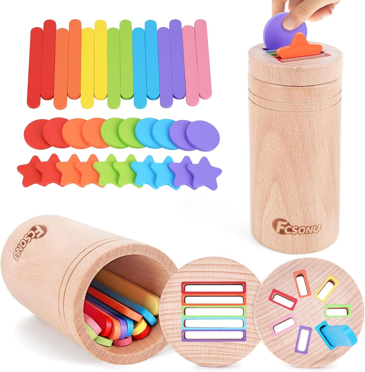 FCSONU Toddlers Montessori Toys for 1 2 3 Year Old Boys Girls, Wooden Learning Color Sorting Toys for Ages 2-4 Kids, Sensory Toys for Toddlers 1-3, Halloween Birthday for Baby 12-18 Month Old