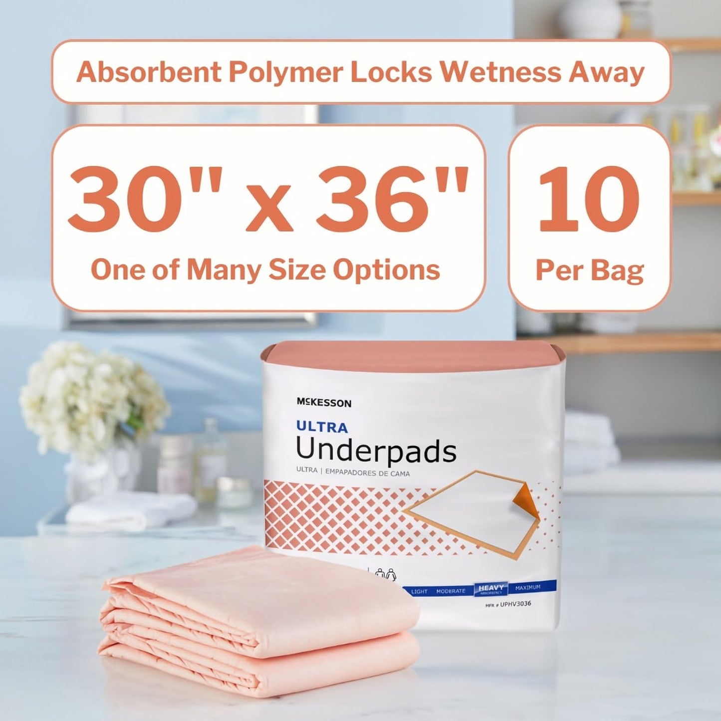 McKesson Underpads Disposable Bed Pads 30" x 36" [50 Count], Heavy Absorbency, Ultra Incontinence Chux Pads for Adults, Elderly, and Baby, Pee Pads